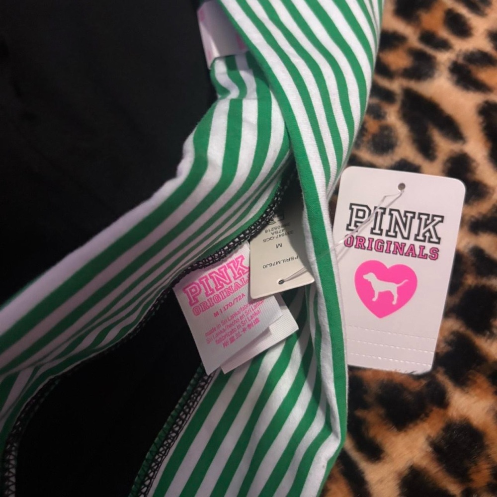 PINK Victoria's Secret Black and Green striped fold over Leggings - Picture 5 of 5